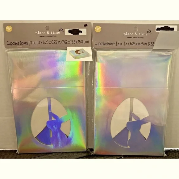 Easter Cupcake Gift Boxes (6) Bunny Baby Shower Party Birthday Silver Rabbit - Picture 2 of 6